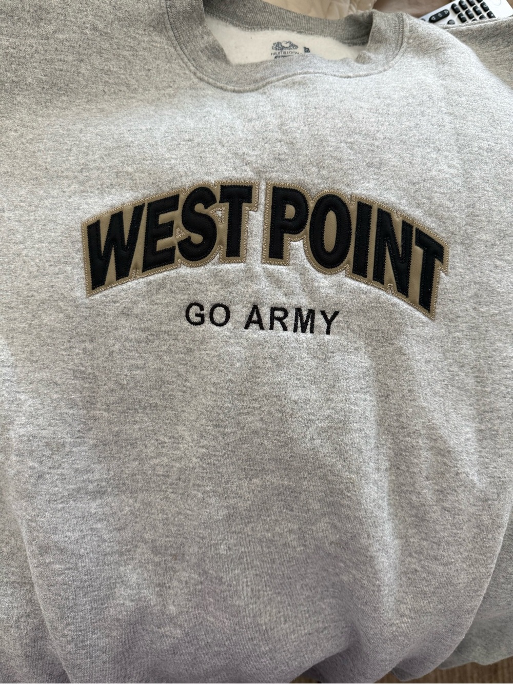 Fruit of the Loom Grey West Point "Go Army" Sweatshirt with Black&Gold Applique